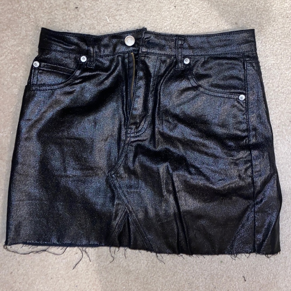 Signature Eight Shiny Leather Black Mini Skirt